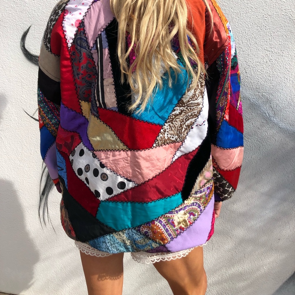 Vintage Patchwork Quilt Coat Patchwork Bomber Jac… - image 1